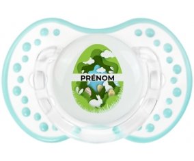 Oeuf de Pâques design-11 avec prénom : Retro-blanc-lagon classique Tétine embout Lovi Dynamic