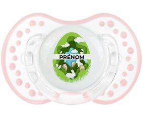 Oeuf de Pâques design-11 avec prénom : Retro-blanc-rose-tendre classique Tétine embout Lovi Dynamic
