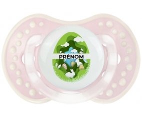 Oeuf de Pâques design-11 avec prénom : Retro-rose-tendre classique Tétine embout Lovi Dynamic