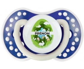 Oeuf de Pâques design-11 avec prénom : Bleu-marine phosphorescente Tétine embout Lovi Dynamic