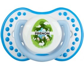 Oeuf de Pâques design-11 avec prénom : Blanc-bleu phosphorescente Tétine embout Lovi Dynamic