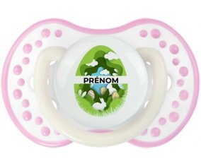 Oeuf de Pâques design-11 avec prénom : Blanc-rose phosphorescente Tétine embout Lovi Dynamic