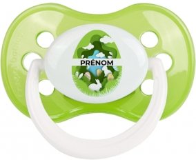 Oeuf de Pâques design-11 avec prénom : Vert classique Tétine embout anatomique