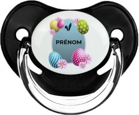 Oeuf de Pâques design-12 avec prénom : Noir classique Tétine embout physiologique