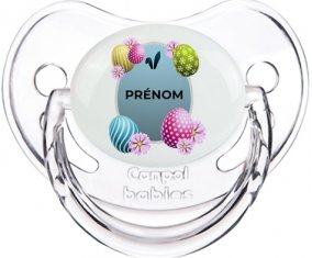 Oeuf de Pâques design-12 avec prénom : Transparent classique Tétine embout physiologique