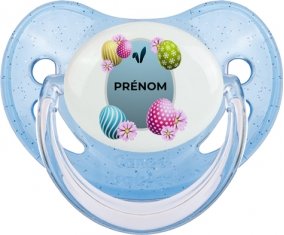 Oeuf de Pâques design-12 avec prénom : Bleue à paillette Tétine embout physiologique