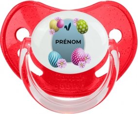 Oeuf de Pâques design-12 avec prénom : Rouge à paillette Tétine embout physiologique
