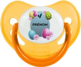 Oeuf de Pâques design-12 avec prénom : Jaune phosphorescente Tétine embout physiologique