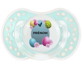 Oeuf de Pâques design-12 avec prénom : Retro-turquoise-lagon classique Tétine embout Lovi Dynamic