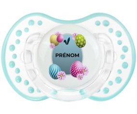 Oeuf de Pâques design-12 avec prénom : Retro-blanc-lagon classique Tétine embout Lovi Dynamic