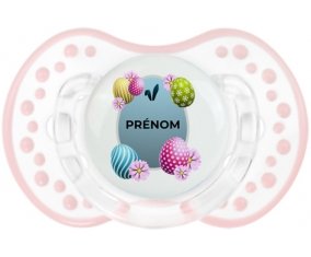 Oeuf de Pâques design-12 avec prénom : Retro-blanc-rose-tendre classique Tétine embout Lovi Dynamic