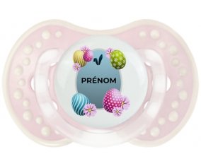 Oeuf de Pâques design-12 avec prénom : Retro-rose-tendre classique Tétine embout Lovi Dynamic