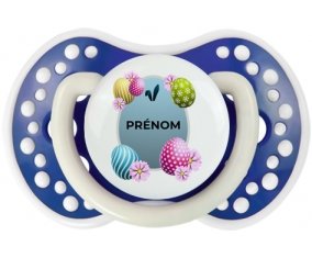 Oeuf de Pâques design-12 avec prénom : Bleu-marine phosphorescente Tétine embout Lovi Dynamic