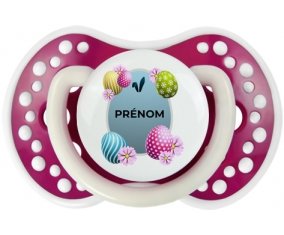Oeuf de Pâques design-12 avec prénom : Fuchsia phosphorescente Tétine embout Lovi Dynamic