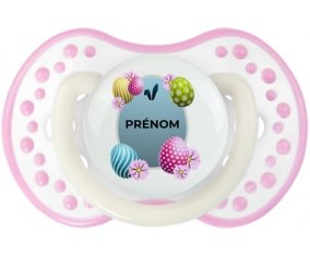 Oeuf de Pâques design-12 avec prénom : Blanc-rose phosphorescente Tétine embout Lovi Dynamic