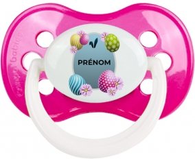 Oeuf de Pâques design-12 avec prénom : Rose foncé classique Tétine embout anatomique