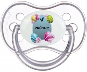 Oeuf de Pâques design-12 avec prénom : Transparente classique Tétine embout anatomique