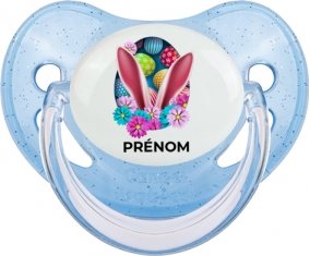 Oeuf de Pâques design-13 avec prénom : Bleue à paillette Tétine embout physiologique