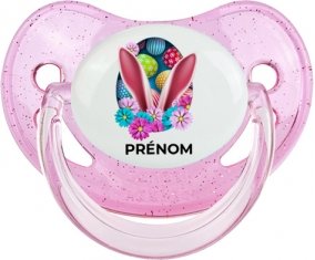 Oeuf de Pâques design-13 avec prénom : Rose à paillette Tétine embout physiologique