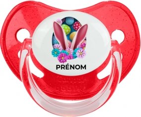 Oeuf de Pâques design-13 avec prénom : Rouge à paillette Tétine embout physiologique