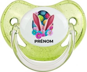 Oeuf de Pâques design-13 avec prénom : Vert à paillette Tétine embout physiologique