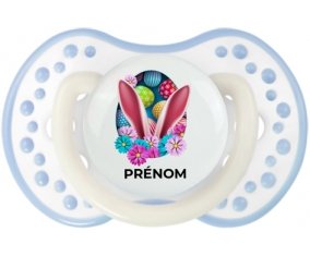 Oeuf de Pâques design-13 avec prénom : Blanc-cyan classique Tétine embout Lovi Dynamic