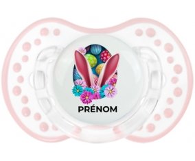 Oeuf de Pâques design-13 avec prénom : Retro-blanc-rose-tendre classique Tétine embout Lovi Dynamic