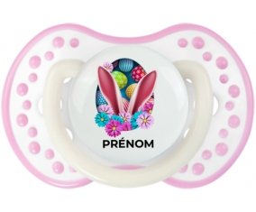 Oeuf de Pâques design-13 avec prénom : Blanc-rose phosphorescente Tétine embout Lovi Dynamic
