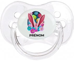 Oeuf de Pâques design-13 avec prénom : Transparent classique Tétine embout cerise