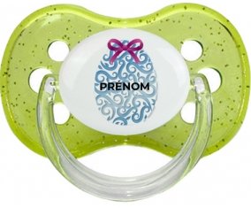 Oeuf de Pâques design-14 avec prénom : Vert à paillette Tétine embout cerise