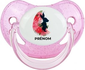 Oeuf de Pâques design-15 avec prénom : Rose à paillette Tétine embout physiologique
