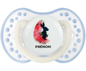 Oeuf de Pâques design-15 avec prénom : Blanc-cyan classique Tétine embout Lovi Dynamic