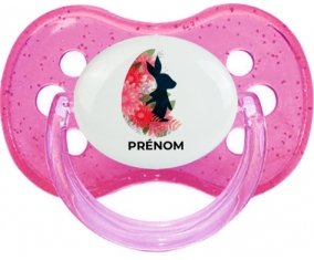 Oeuf de Pâques design-15 avec prénom : Rose à paillette Tétine embout cerise