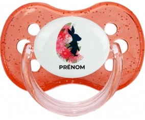 Oeuf de Pâques design-15 avec prénom : Rouge à paillette Tétine embout cerise
