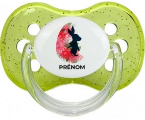 Oeuf de Pâques design-15 avec prénom : Vert à paillette Tétine embout cerise