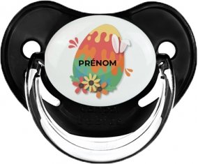 Oeuf de Pâques design-16 avec prénom : Noir classique Tétine embout physiologique