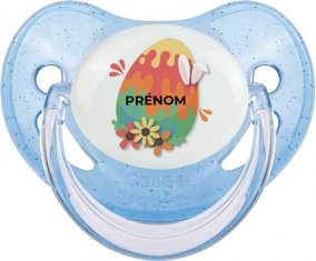 Oeuf de Pâques design-16 avec prénom : Bleue à paillette Tétine embout physiologique