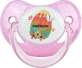 Oeuf de Pâques design-16 avec prénom : Rose à paillette Tétine embout physiologique