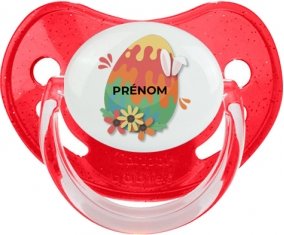 Oeuf de Pâques design-16 avec prénom : Rouge à paillette Tétine embout physiologique