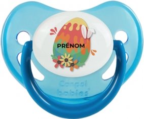 Oeuf de Pâques design-16 avec prénom : Bleue phosphorescente Tétine embout physiologique
