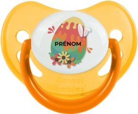 Oeuf de Pâques design-16 avec prénom : Jaune phosphorescente Tétine embout physiologique