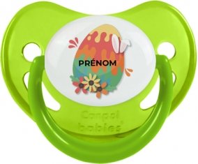 Oeuf de Pâques design-16 avec prénom : Vert phosphorescente Tétine embout physiologique