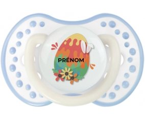 Oeuf de Pâques design-16 avec prénom : Blanc-cyan classique Tétine embout Lovi Dynamic
