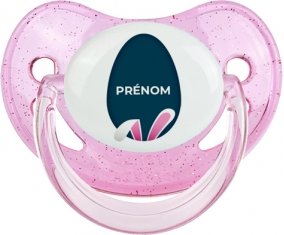 Oeuf de Pâques design-17 avec prénom : Rose à paillette Tétine embout physiologique