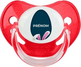 Oeuf de Pâques design-17 avec prénom : Rouge à paillette Tétine embout physiologique