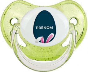 Oeuf de Pâques design-17 avec prénom : Vert à paillette Tétine embout physiologique