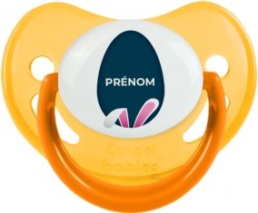 Oeuf de Pâques design-17 avec prénom : Jaune phosphorescente Tétine embout physiologique
