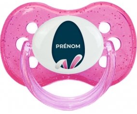 Oeuf de Pâques design-17 avec prénom : Rose à paillette Tétine embout cerise