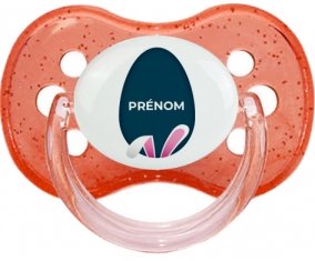 Oeuf de Pâques design-17 avec prénom : Rouge à paillette Tétine embout cerise