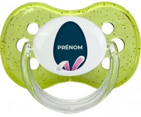 Oeuf de Pâques design-17 avec prénom : Vert à paillette Tétine embout cerise